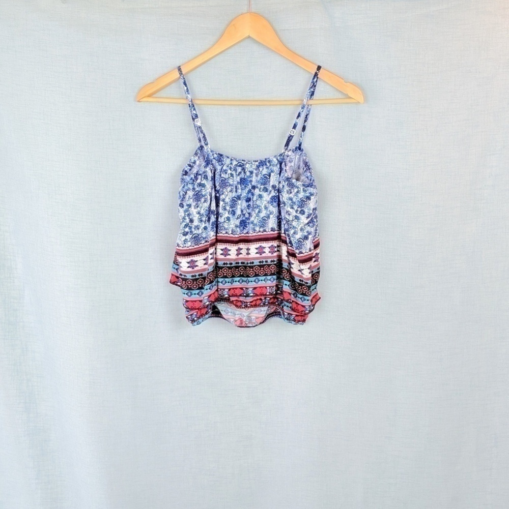 Mimi Chica Blue Patterned Ruffle Crop Top medium - Picture 2 of 3